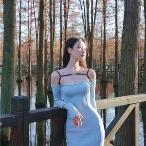 Elegant Blue Off-Shoulder dress